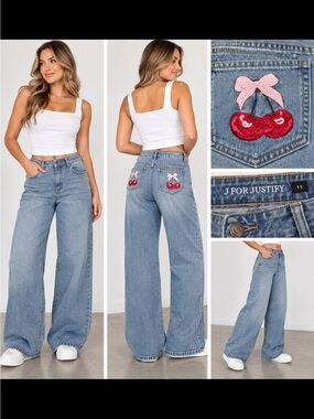 J for Justify Light Blue Wide-Leg Jeans